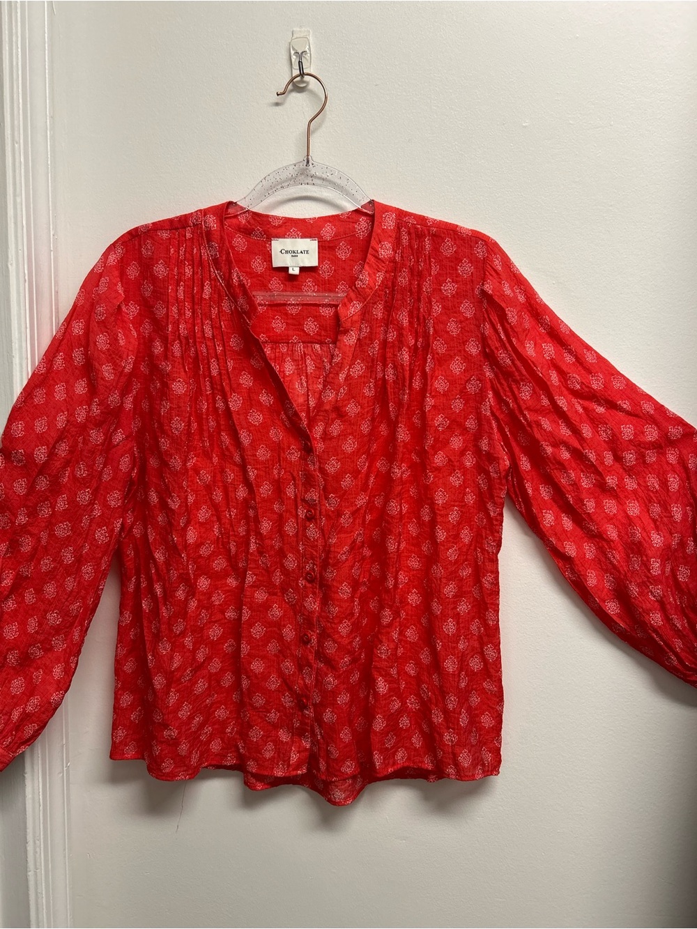 Chocolat Red Printed Button-Front Women's Blouse